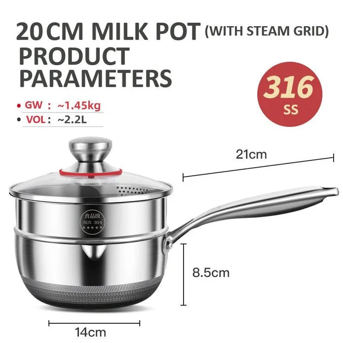 20cm 316L Stainless Steel Saucepan Compound Steel Honeycomb