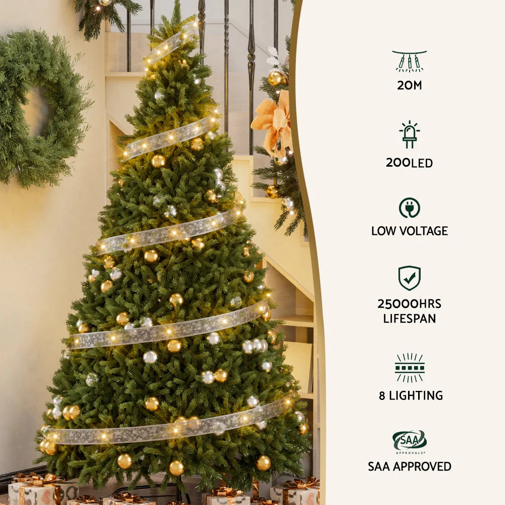 20M Christmas Lights Ribbon Fairy Light 200 LED Warm Jingle