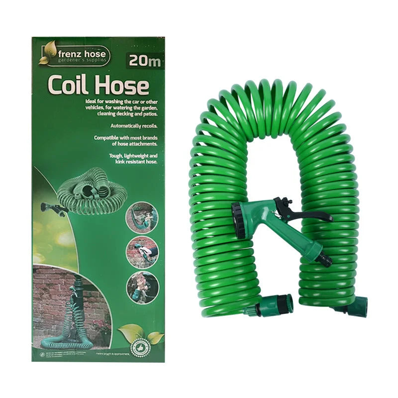 20m Retractable Spring Garden Hose with 5-Function Spray