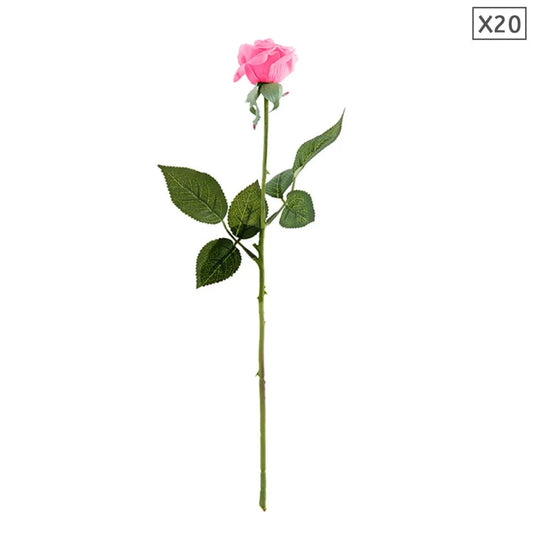 20pcs Artificial Silk Flower Fake Rose Bouquet Table Decor Pink - Premium