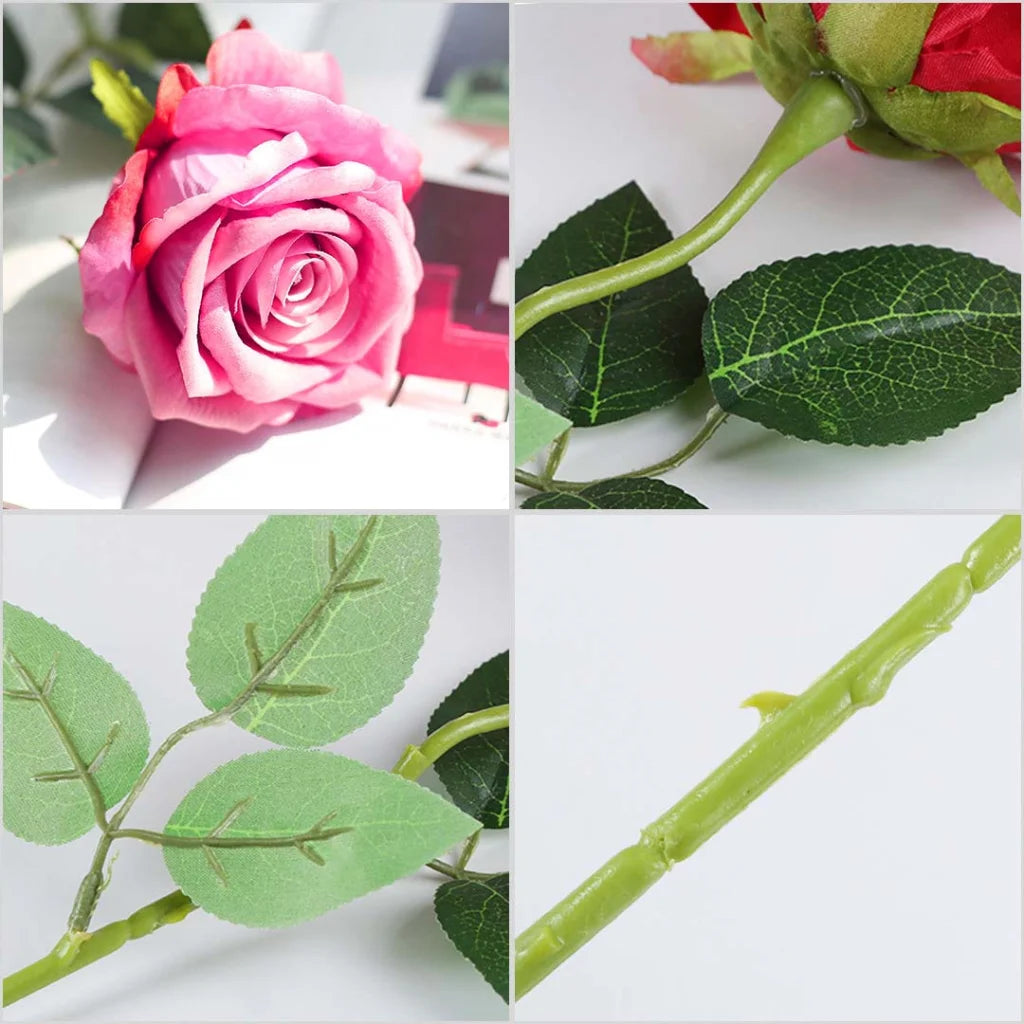 20pcs Artificial Silk Flower Fake Rose Bouquet Table Decor Pink - Premium