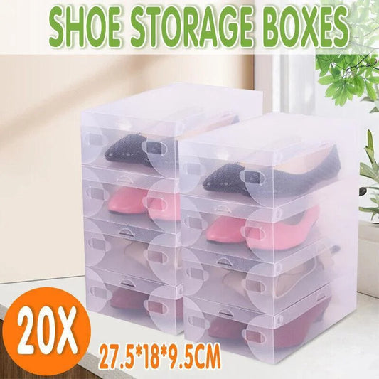 20x Clear Shoe Storage Box Foldable Stackable Plastic Shoe