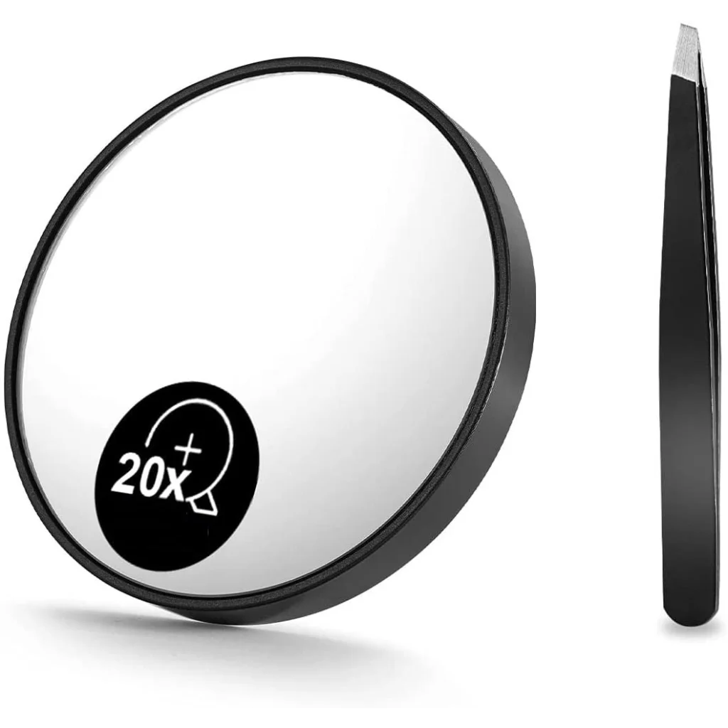 20X Magnifying Mirror and Eyebrow Tweezers Kit for Travel