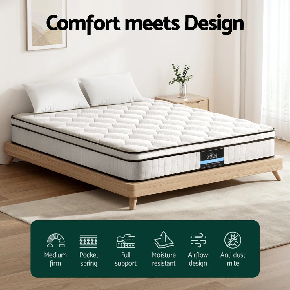 22cm mattress with pocket spring construction and fabric cover