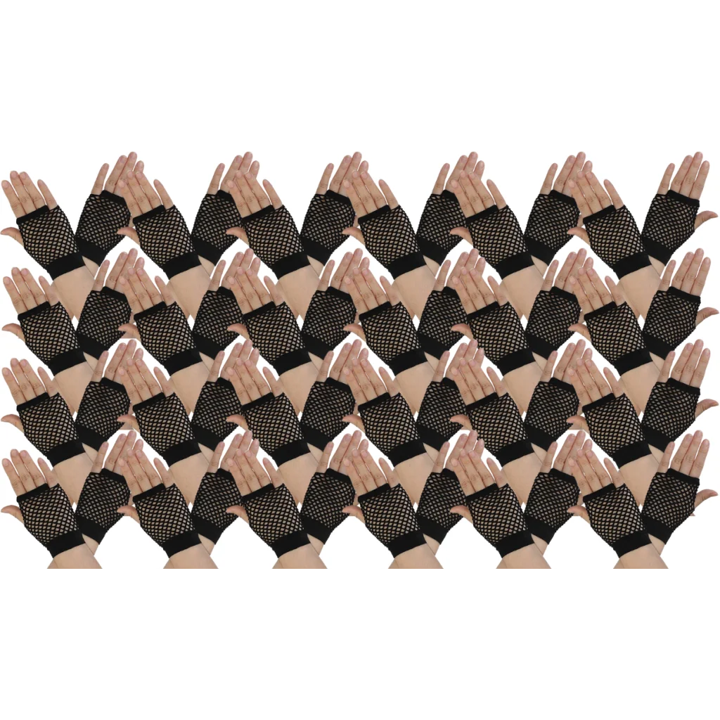 24 Pair Fishnet Gloves Fingerless Wrist Length 70s 80s
