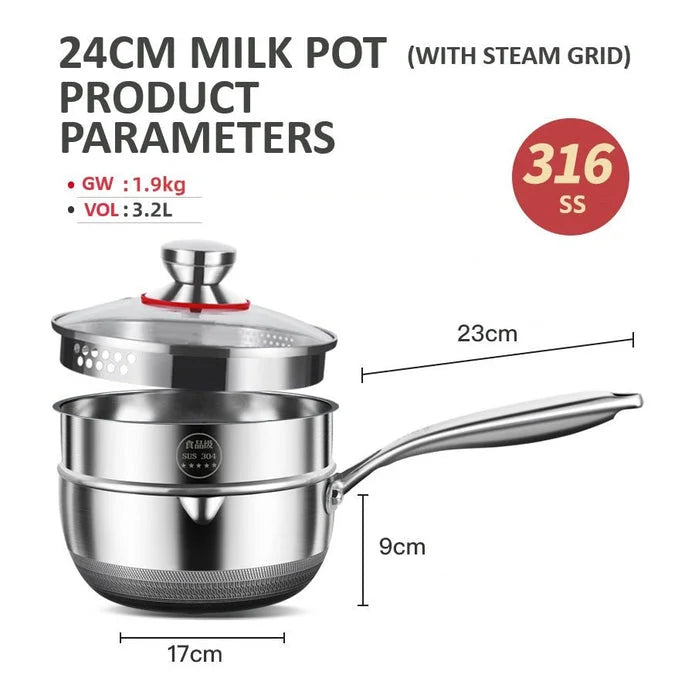 24cm 316L Stainless Steel Saucepan Compound Steel Honeycomb