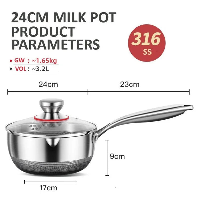 24cm 316L Stainless Steel Saucepan Compound Steel Honeycomb