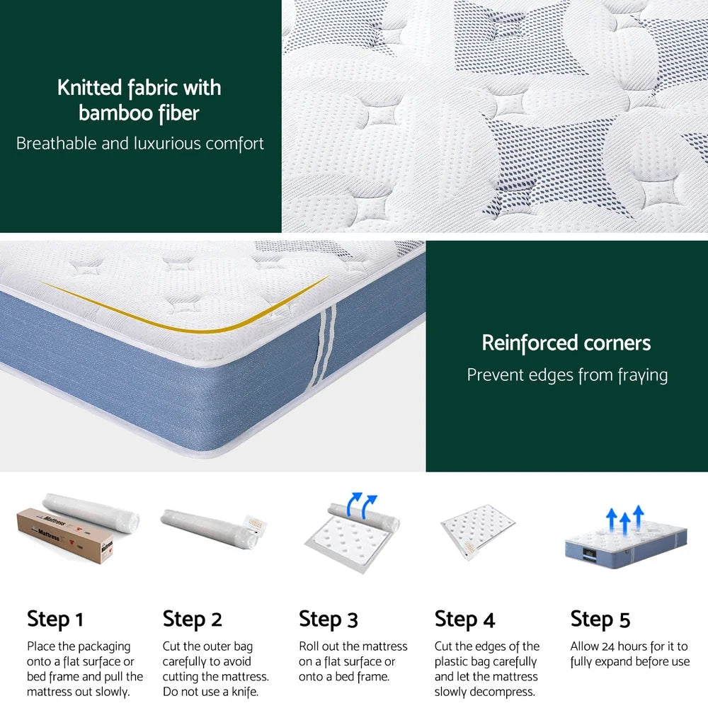 25cm pocket spring mattress with rolled edge and quilted finish