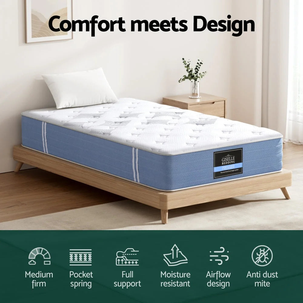 25cm pocket spring mattress with layered cushioning and fabric casing