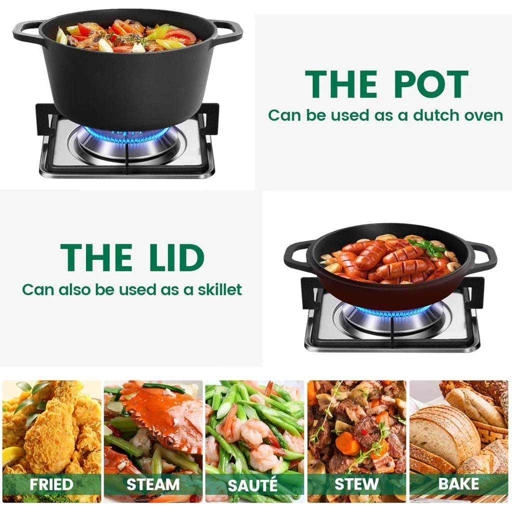 26cm 2-in-1 Cast Iron Dutch Oven & Skillet Set Pre-Seasoned