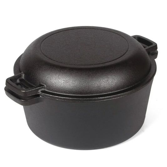 26cm 2-in-1 Cast Iron Dutch Oven & Skillet Set Pre-Seasoned