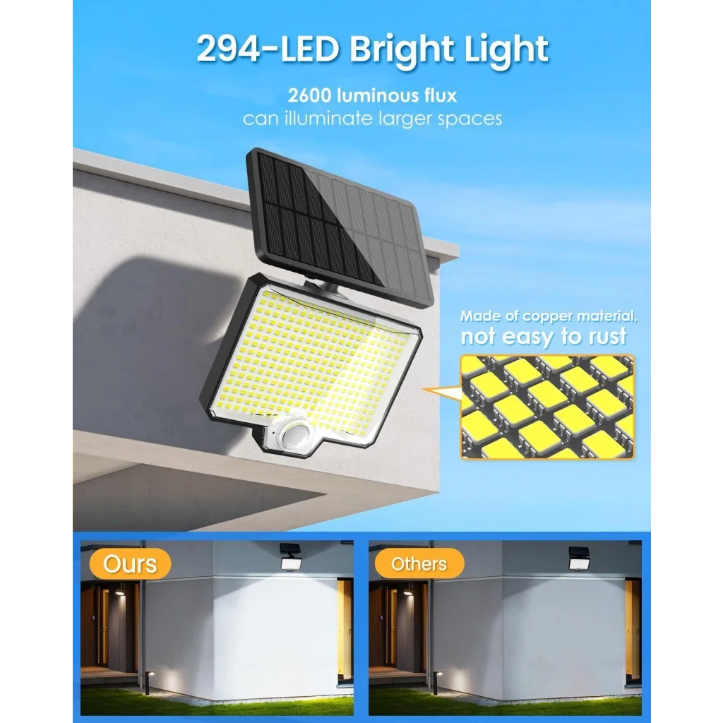 294 LED Solar Light Motion Sensor 6500K Black Outdoor