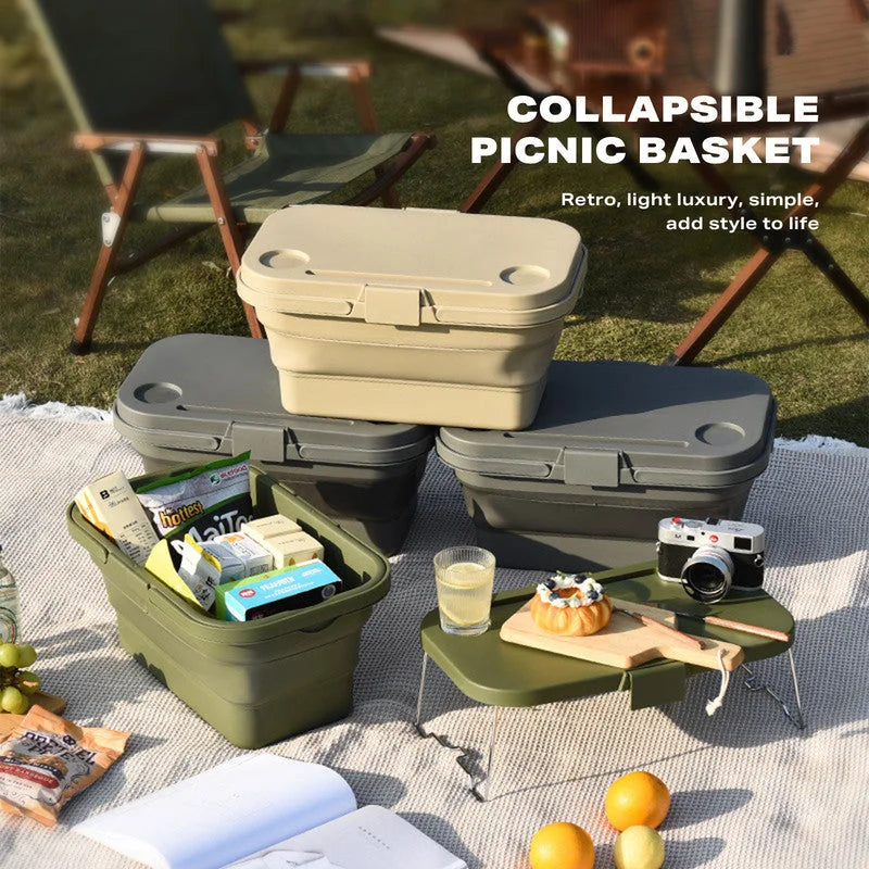 2IN1 Portable Folding Picnic Basket Tour Storage Baskets