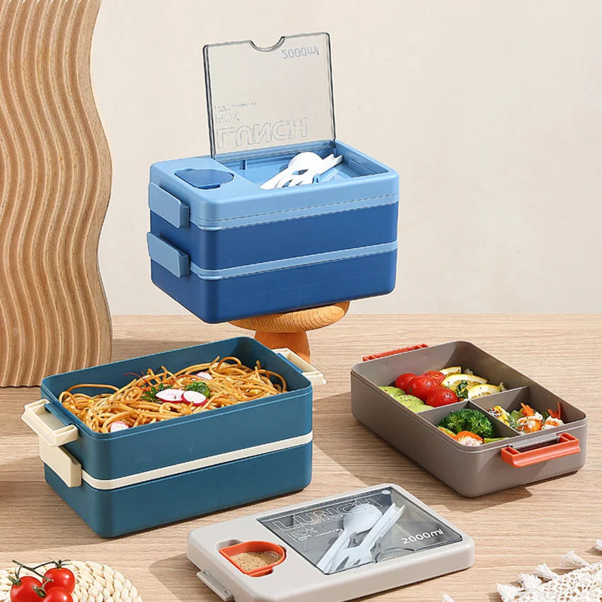 2L Double-Layer Bento Lunch Box - Leak-Proof with Utensil &