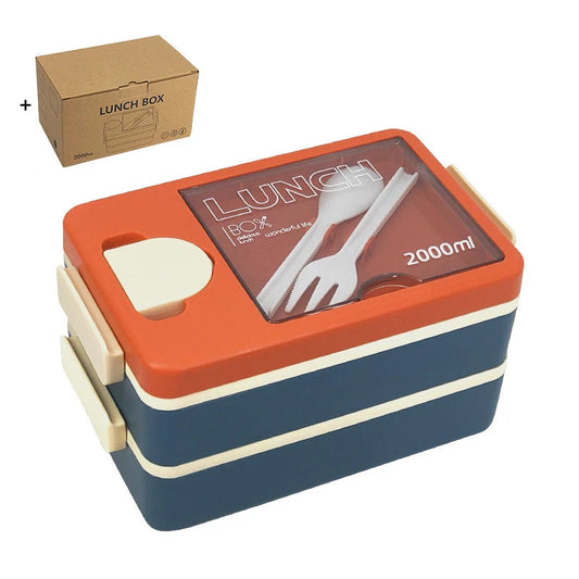 2L Double-Layer Bento Lunch Box - Leak-Proof with Utensil &