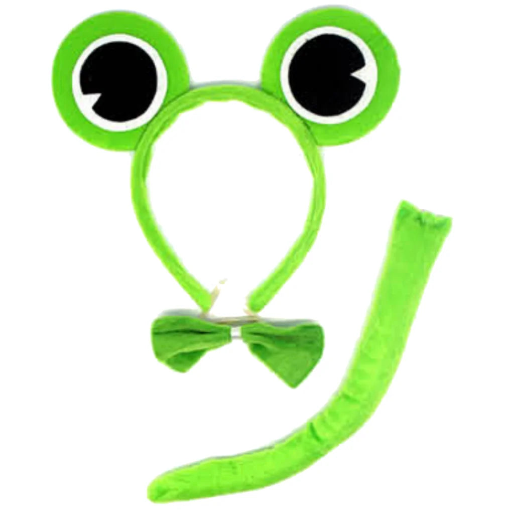 2pc Set Animal Headband w Bow Tail Dog + Frog Ears Hair