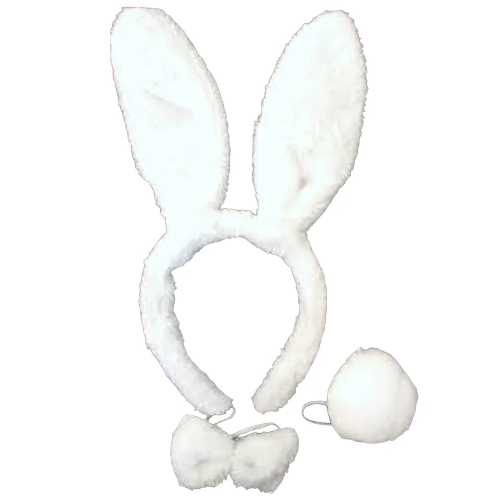 2pc Set Animal Headband w Bow Tail Rabbit + Zebra Ears