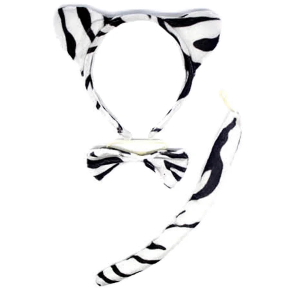 2pc Set Animal Headband w Bow Tail Rabbit + Zebra Ears