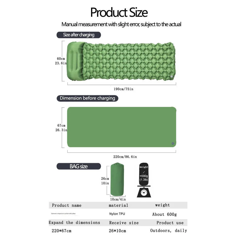 2pc Ultralight Inflatable Camping Sleeping Mat