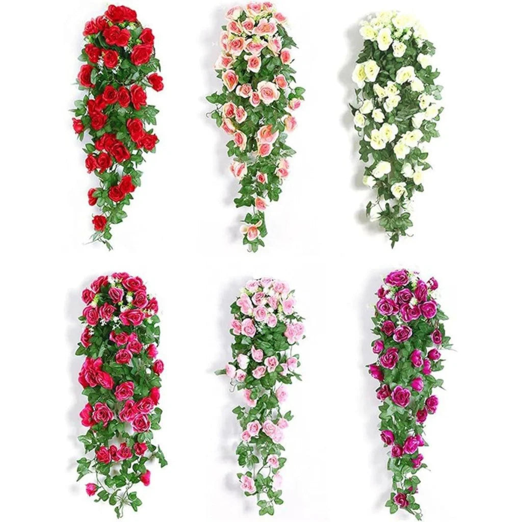 2PCS Artificial Rose Flower Garland Hanging Vine Home Wall