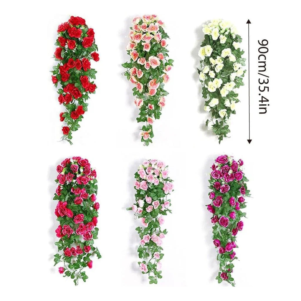 2PCS Artificial Rose Flower Garland Hanging Vine Home Wall