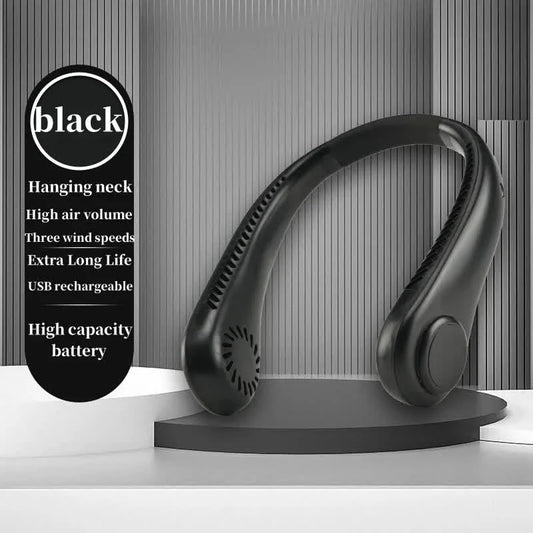 2PCS Black Leafless Hanging Neck Fan - Rechargeable