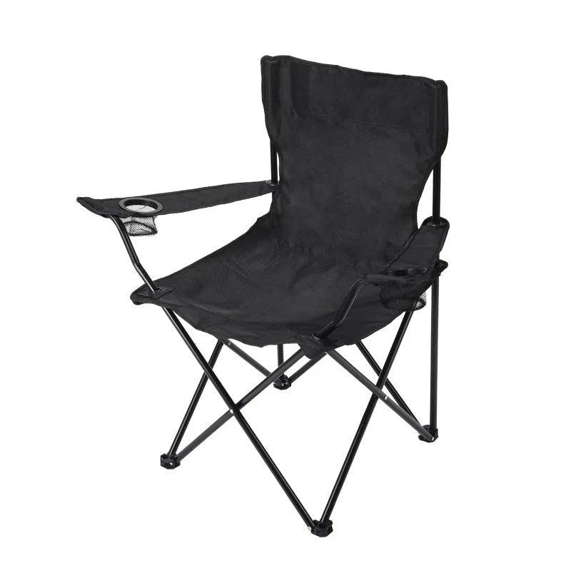 2pcs Black Portable Folding Camping Chair with Armrests