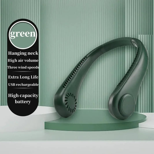 2PCS Green Leafless Hanging Neck Fan - Rechargeable