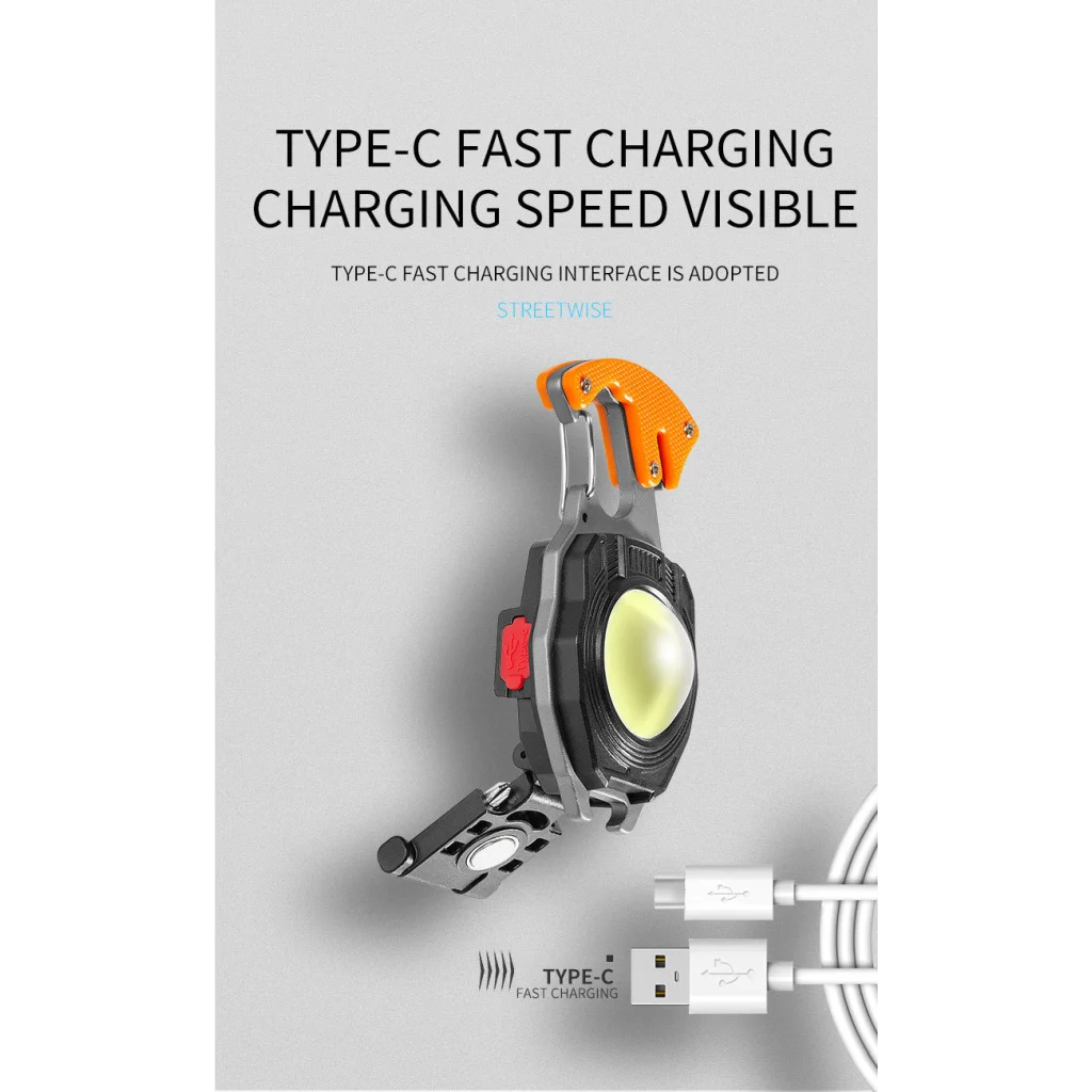 2PCS Orange Multi-Function COB Work Light with Carabiner