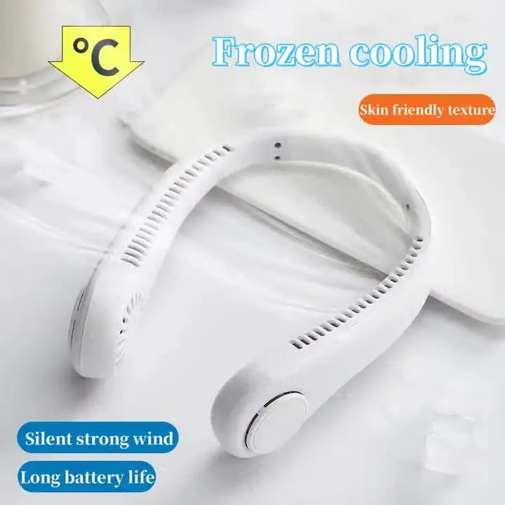 2PCS Pink Leafless Hanging Neck Fan - Rechargeable Portable