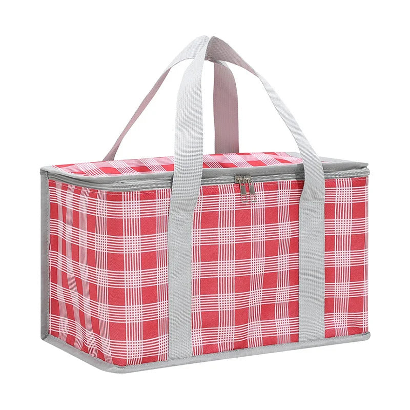 2PCS Red Insulated Picnic Lunch Bag with Checkered Design