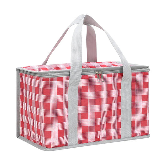2PCS Red Insulated Picnic Lunch Bag with Checkered Design