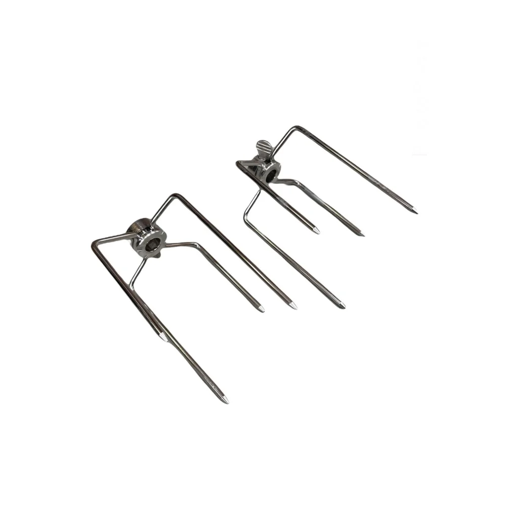 Rotisserie spit forks with frame detail shown