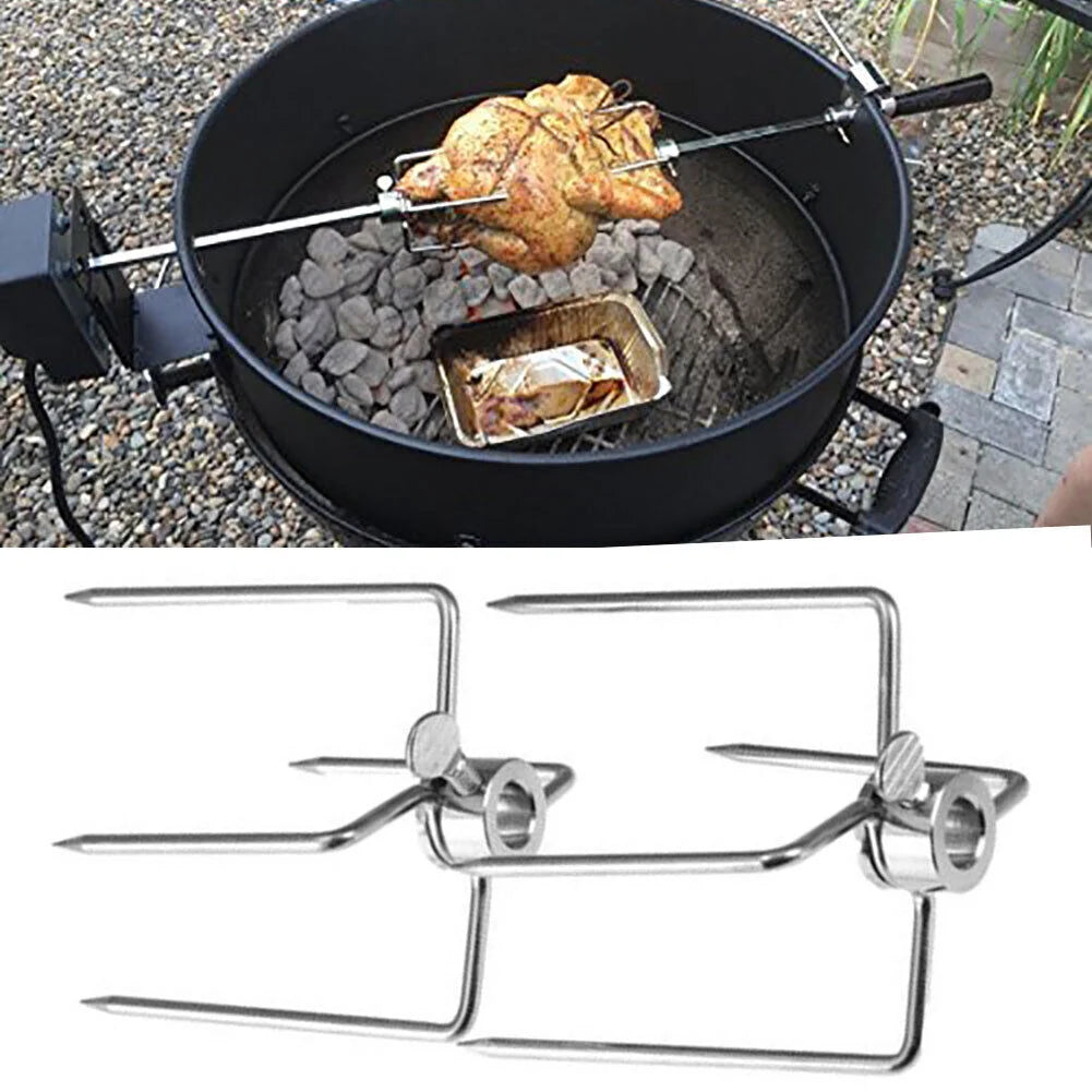 2pcs Rotisserie Spit Forks Roast Chicken Fork Kabob Skewer