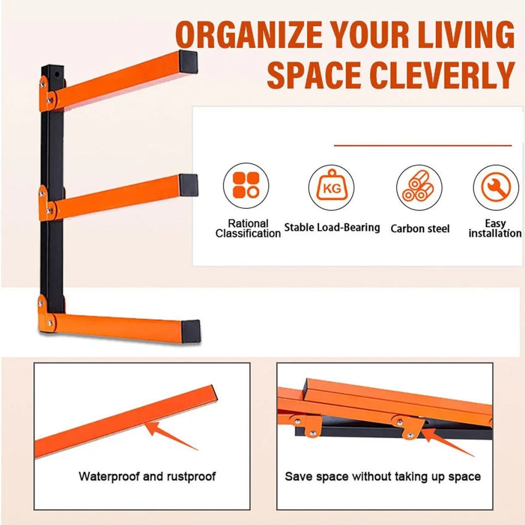 2PCS Wall Mounted Folding Storage Rack Carbon Steel