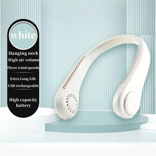 2PCS White Leafless Hanging Neck Fan - Rechargeable