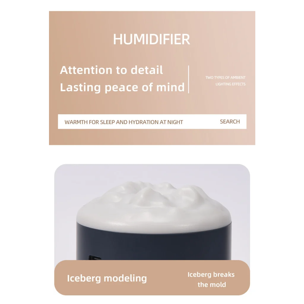 2PCS White Portable 350ML LED Desk Humidifier with Non-Wet