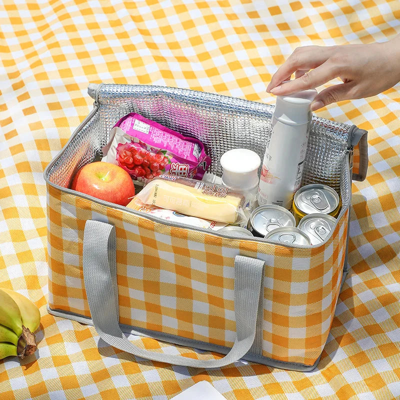 2PCS Yellow Insulated Picnic Lunch Bag with Checkered