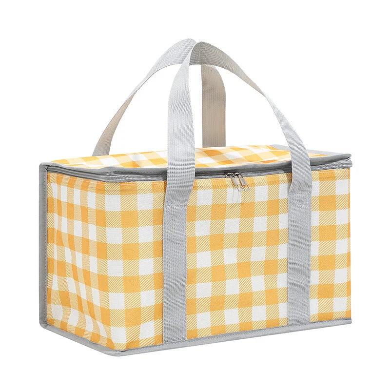 2PCS Yellow Insulated Picnic Lunch Bag with Checkered