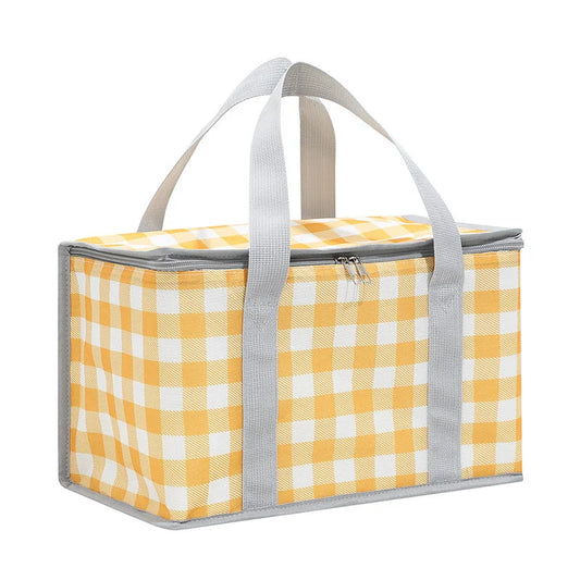 2PCS Yellow Insulated Picnic Lunch Bag with Checkered