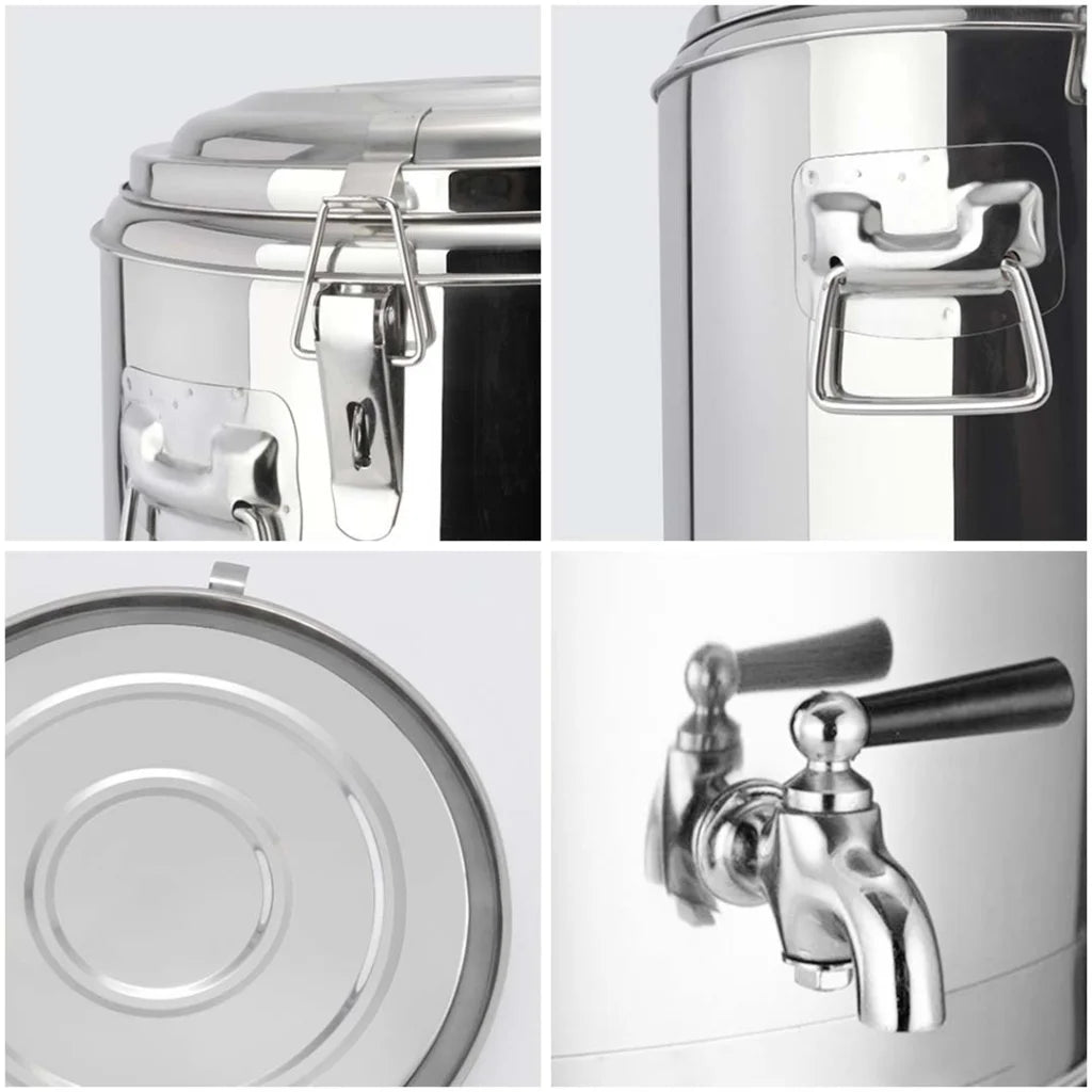 2X 12L Stainless Steel Insulated Stock Pot Dispenser Hot & Cold with Tap - Premium