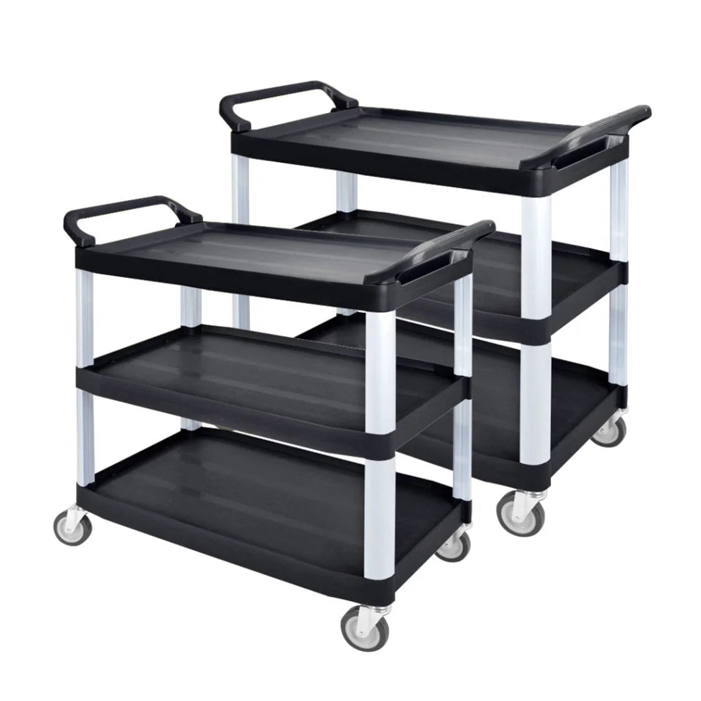 2X 3-Tier Food Trolley Waste Cart Utility Mechanic Kitchen Large - Premium