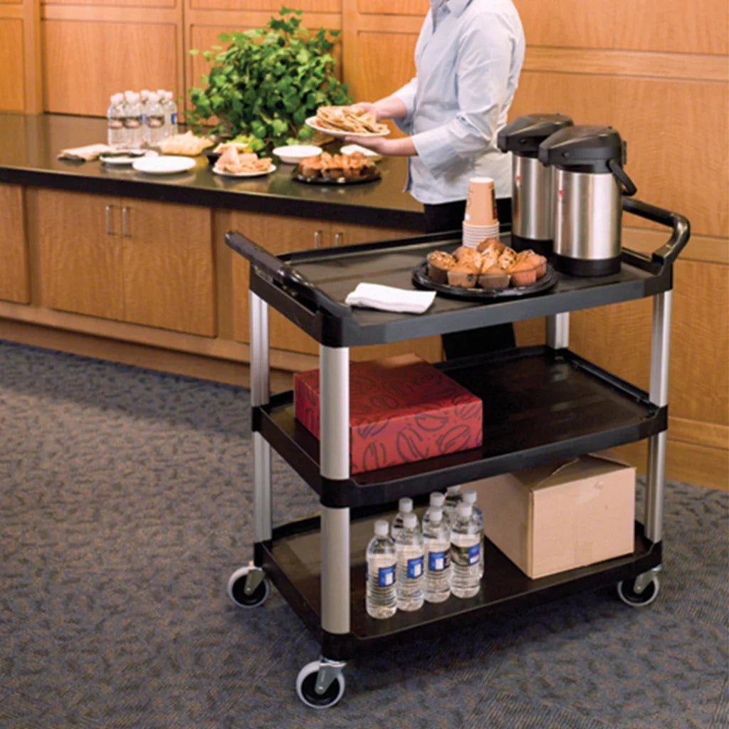 2X 3-Tier Food Trolley Waste Cart Utility Mechanic Kitchen Large - Premium