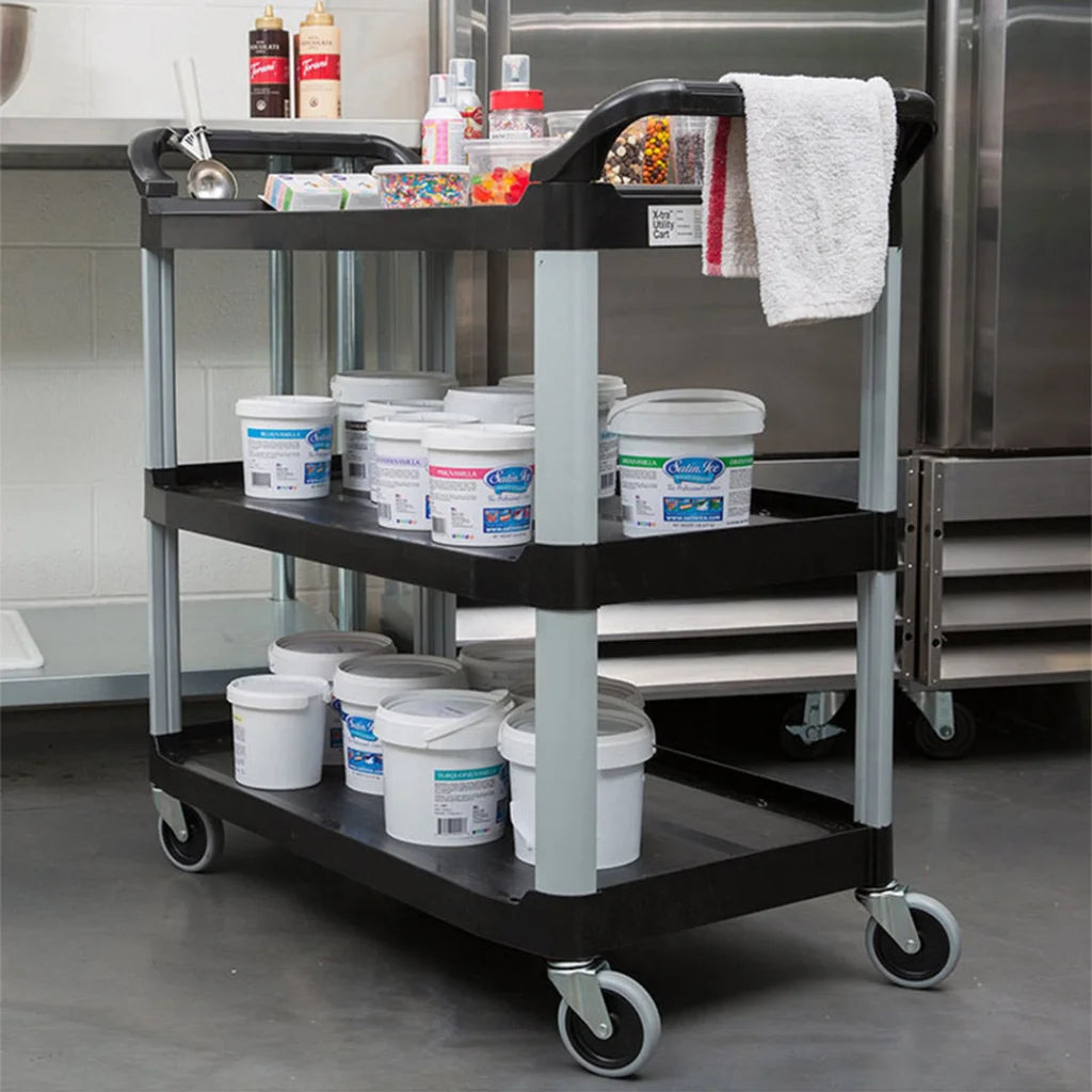 2X 3-Tier Food Trolley Waste Cart Utility Mechanic Kitchen Large - Premium