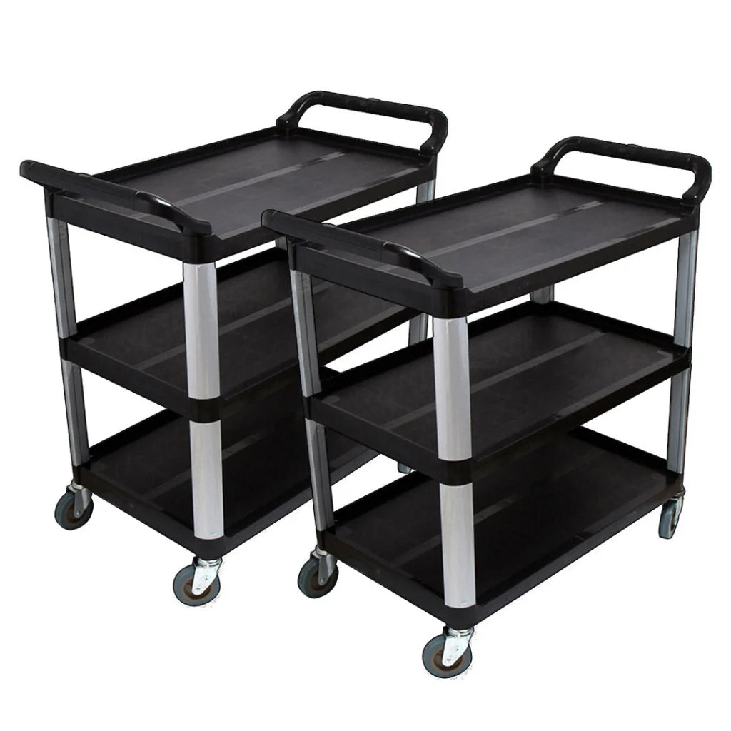 2X 3-Tier Food Trolley Waste Cart Utility Mechanic Kitchen Large - Premium