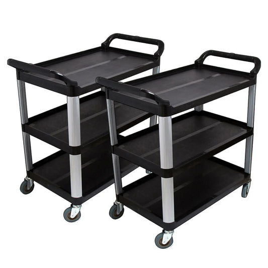 2X 3-Tier Food Trolley Waste Cart Utility Mechanic Kitchen Large - Premium