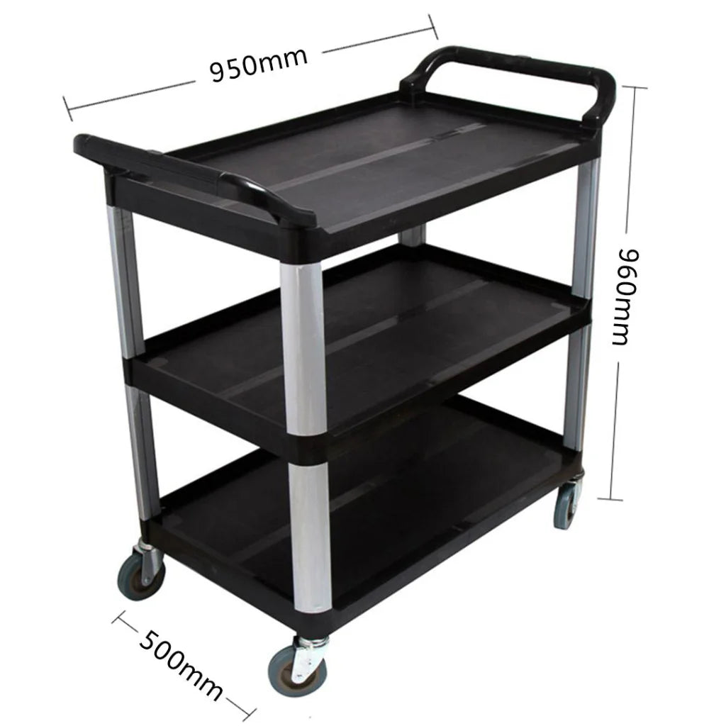 2X 3-Tier Food Trolley Waste Cart Utility Mechanic Kitchen Large - Premium