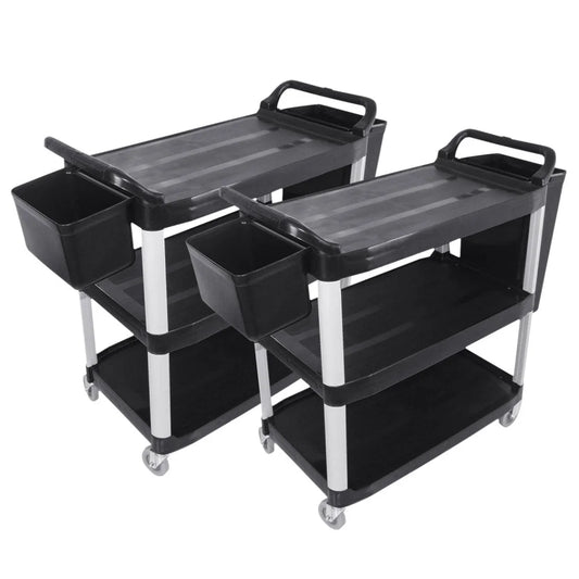 2X 3-Tier Food Trolley Waste Cart with 2 Bin Food Utility Kitchen Large - Premium