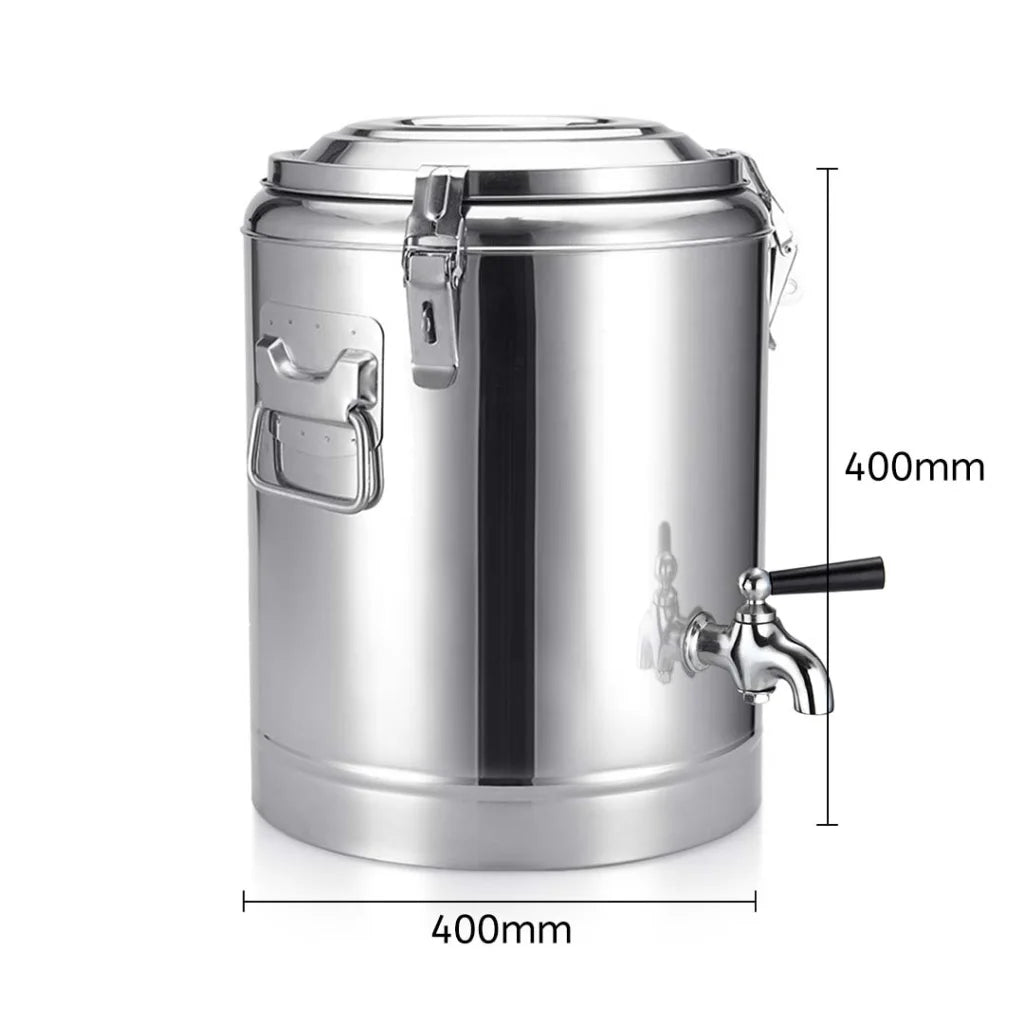 2X 35L Stainless Steel Insulated Stock Pot Dispenser Hot & Cold with Tap - Premium
