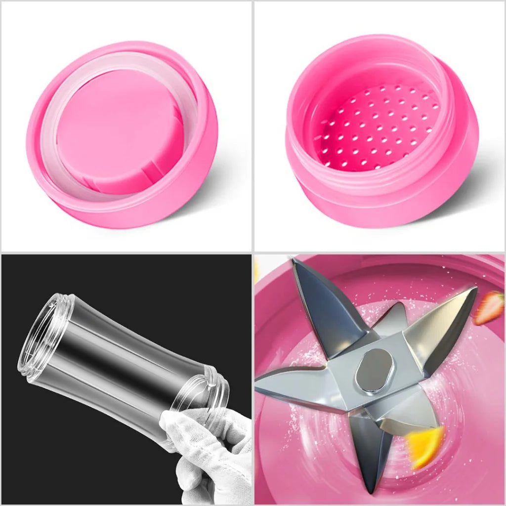 2X 380ml Portable Mini USB Rechargeable Handheld Fruit Mixer Juicer Pink - Premium